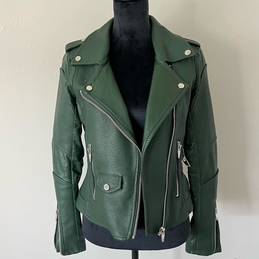BLANK NYC Green with Chrome Zippers Jacket, Size Small, Polyurethane/Viscose
